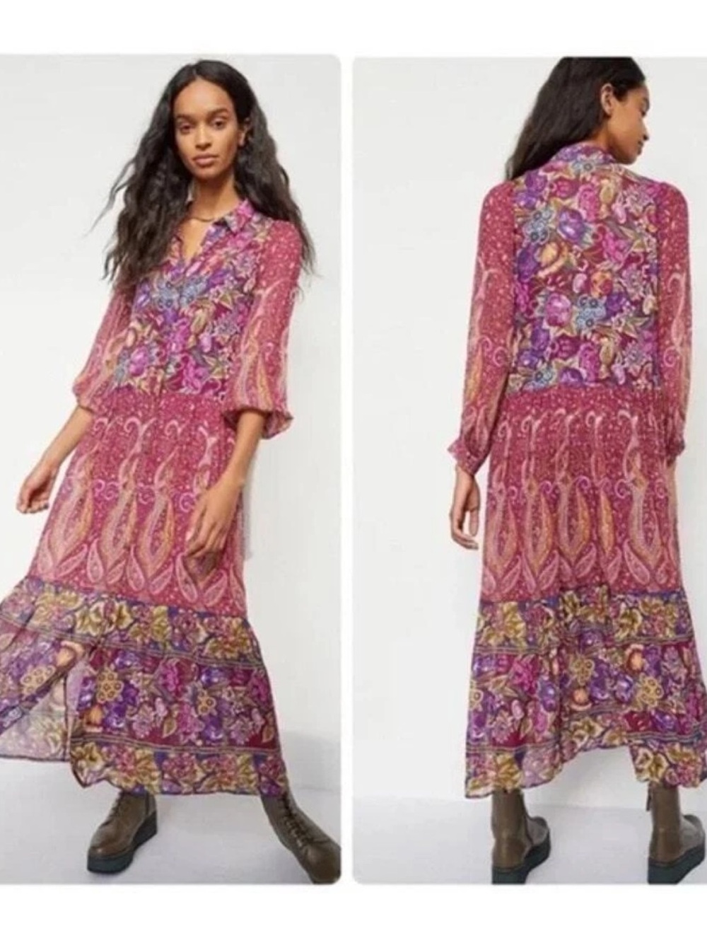 Anthropologie Bohemian Pink Paisley Maxi Dress